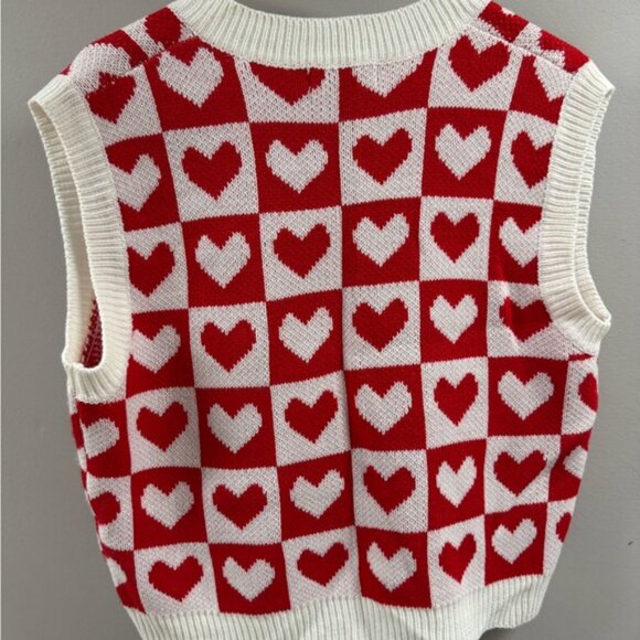 SHEIN V-Neck Sweater Vest with Red and White Heart Design - Picture 2 of 3